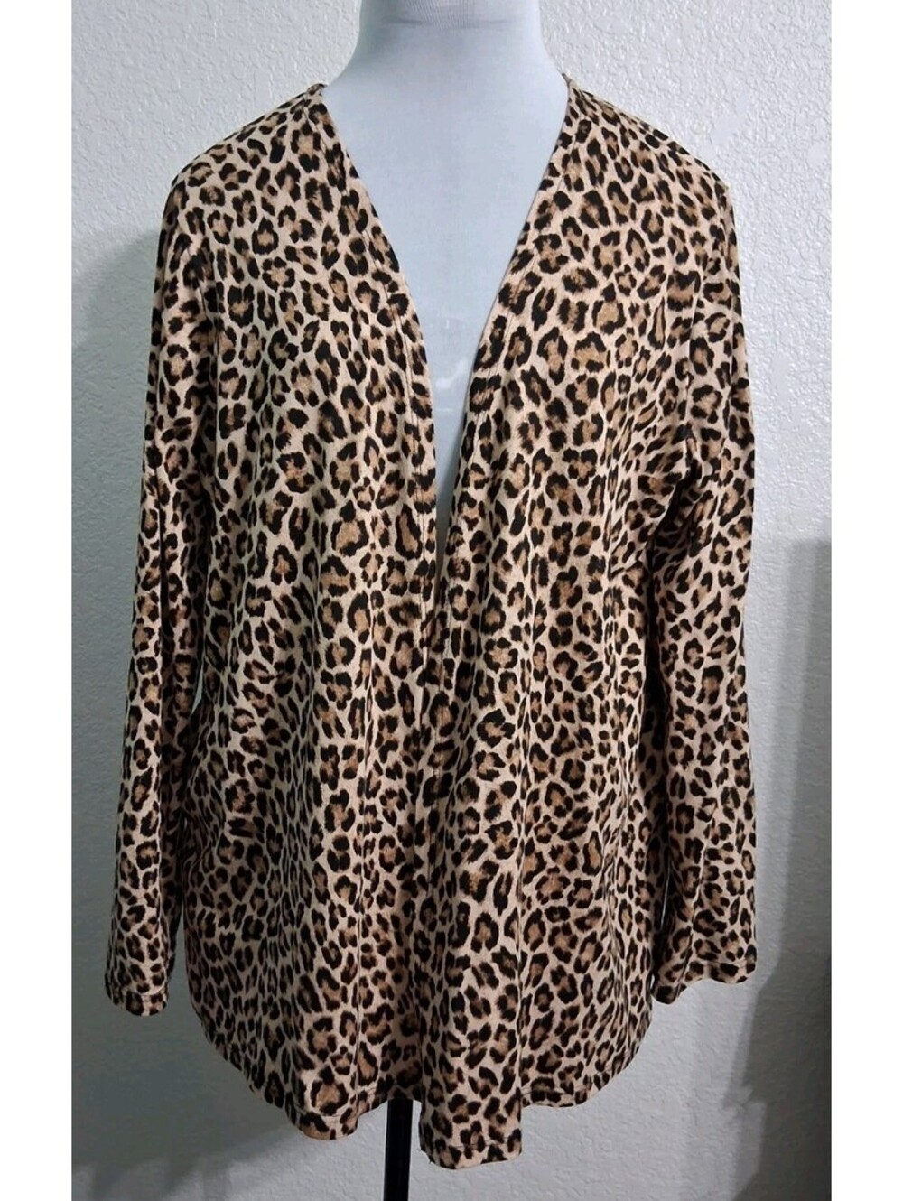 Texas True, Leopard Look, Open Sweater, Side Pockets, Made In USA, Size L, GUC
